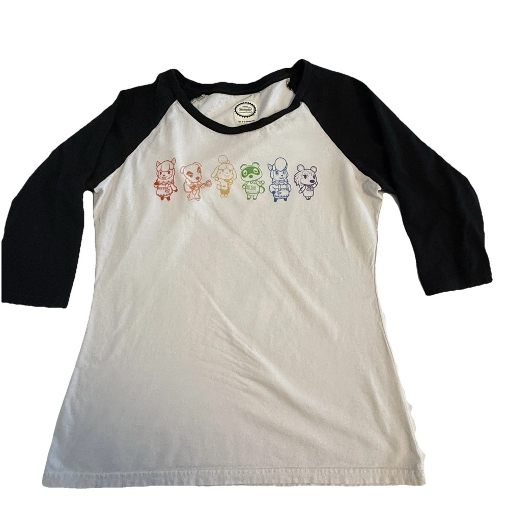 Nintendo‎ Animal Crossing Raglan Tee White Black 3/4 Sleeve Women's Small